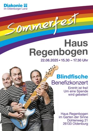 Sommerfest im Haus Regenbogen Die Oldenburger Band "Blindfische" spielt am 22. August 2025 ein Benefizkonzert im Garten der Sinne vom Haus Regenbogen.